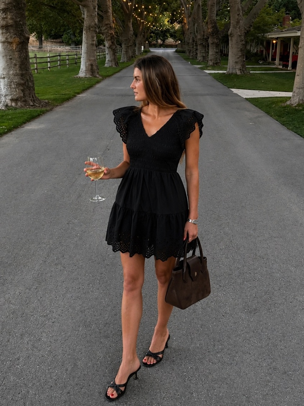 Gap Flutter Sleeve Eyelet Mini Dress V-Neckline Dark Cottage Core Whimsical Goth
